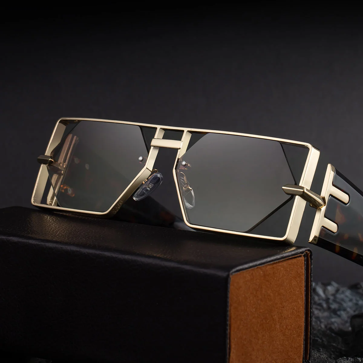 metal Custom Logo Rectangle Metal Frame Polygonal Lens UV400 Shades Sun Glasses Sunglasses for Women Men - View 2