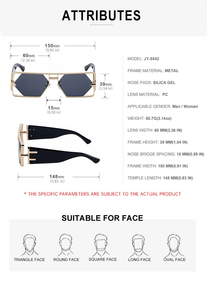  metal Custom Logo Rectangle Metal Frame Polygonal Lens UV400 Shades Sun Glasses Sunglasses for Women Men - View 6