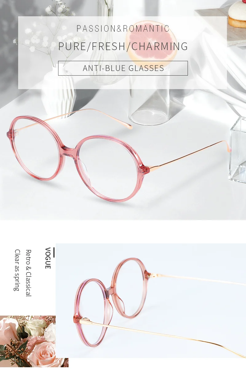  Metal Women Eyeglasses Latest Fashion Metal Frame Anti Blue Light Optical Glasses Retro Round Metal Computer Eyeglasses - Details 1