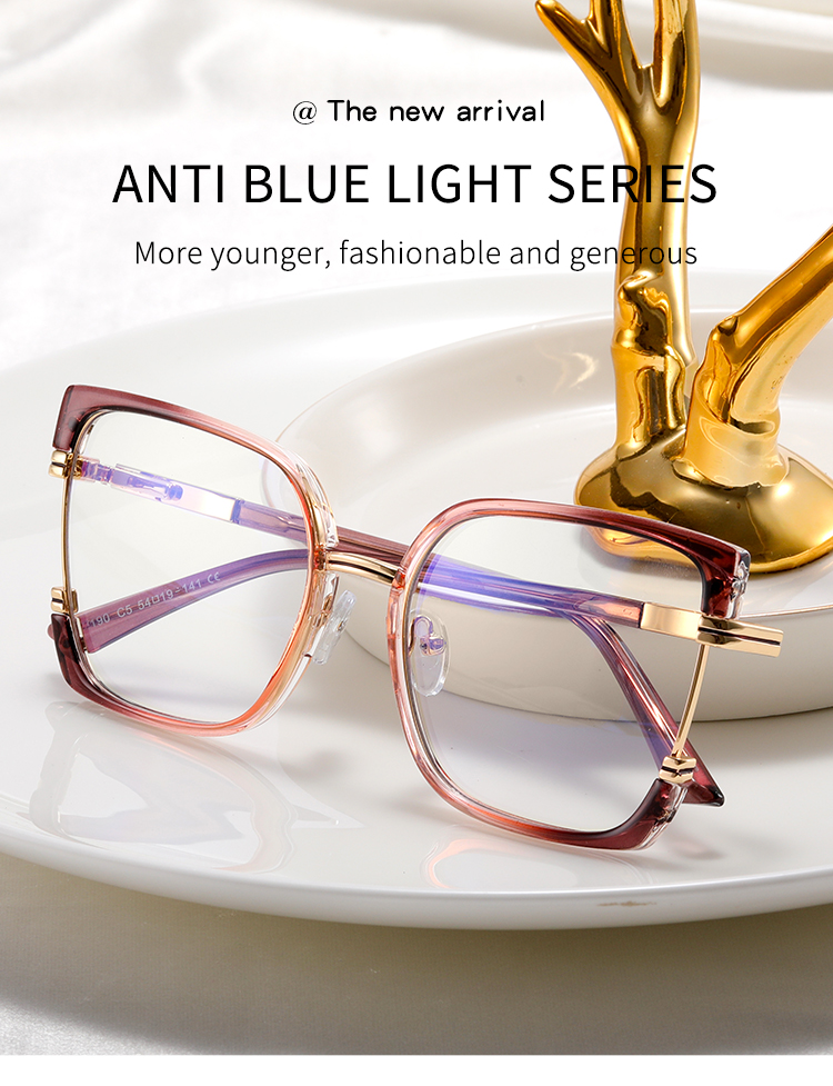 2025 New Women TR90+Metal Square Eyeglasses Frame Optical Anti-Blue Light Glasses Eyewear Colorful Fashionable Design Details and Specifications