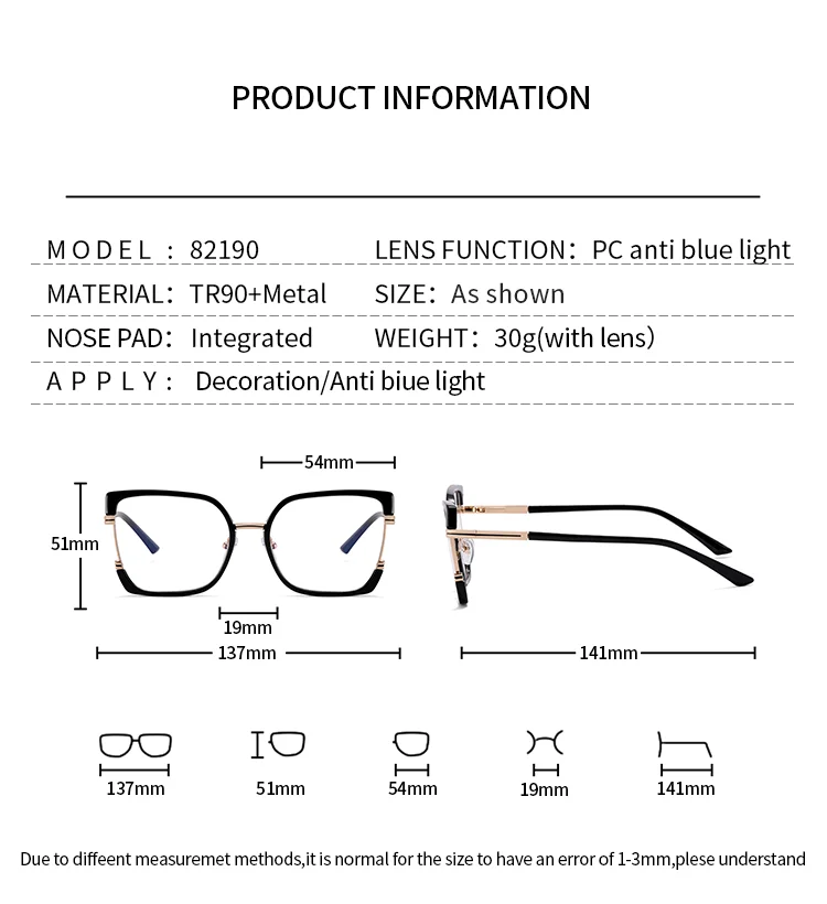  TR90+Metal 2025 New Women TR90+Metal Square Eyeglasses Frame Optical Anti-Blue Light Glasses Eyewear Colorful Fashionable Design - Details 9