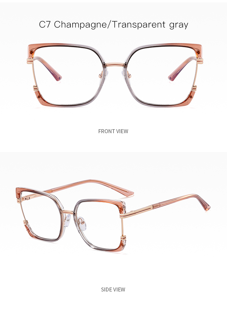 2025 New Women TR90+Metal Square Eyeglasses Frame Optical Anti-Blue Light Glasses Eyewear Colorful Fashionable Design Details and Specifications