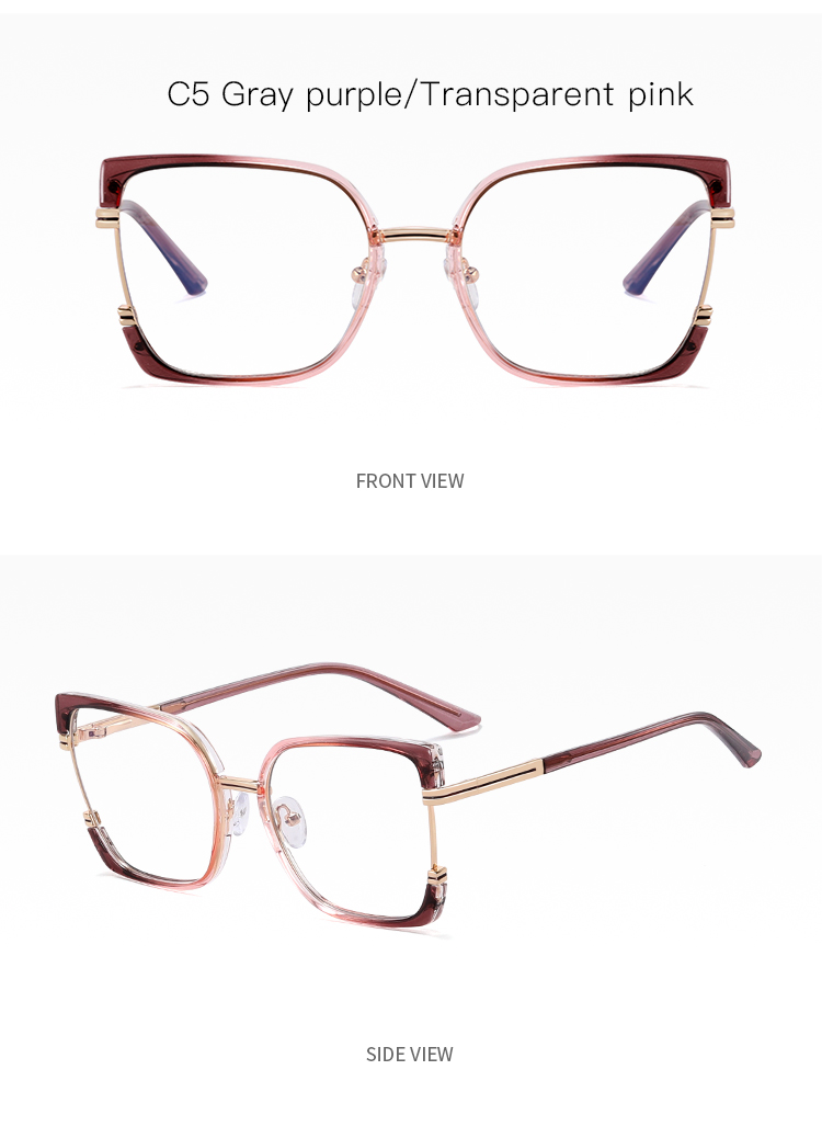 2025 New Women TR90+Metal Square Eyeglasses Frame Optical Anti-Blue Light Glasses Eyewear Colorful Fashionable Design Details and Specifications