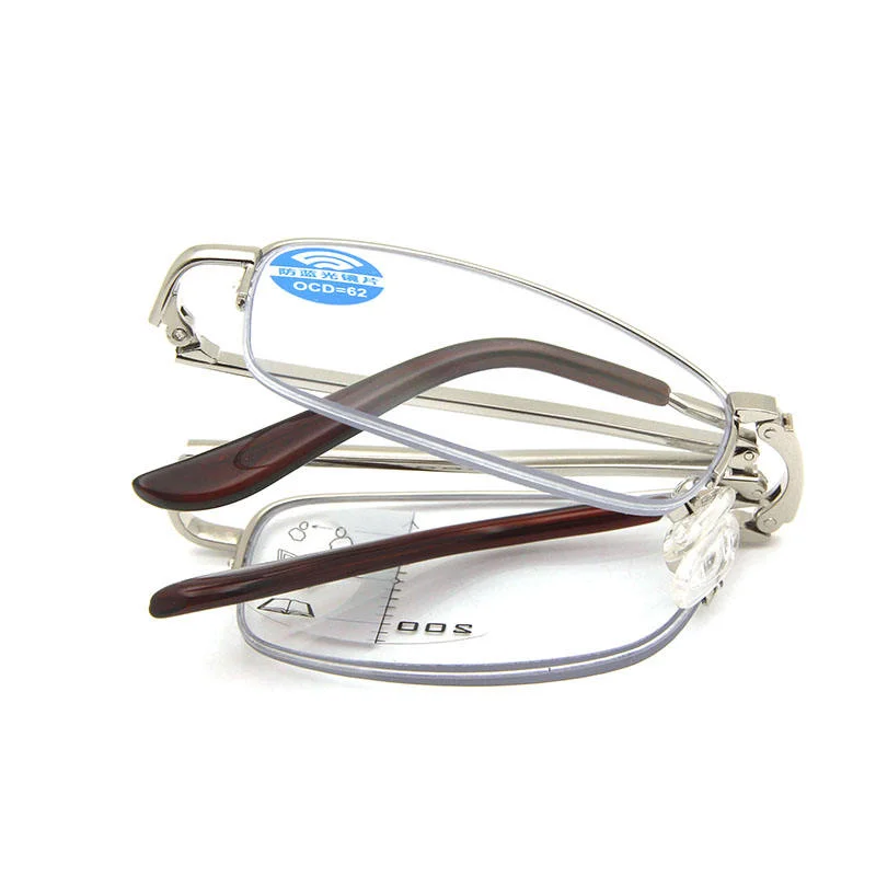 Men's Half-Rim Progressive Multifocal Reading Glasses Stainless Metal Folding Readers