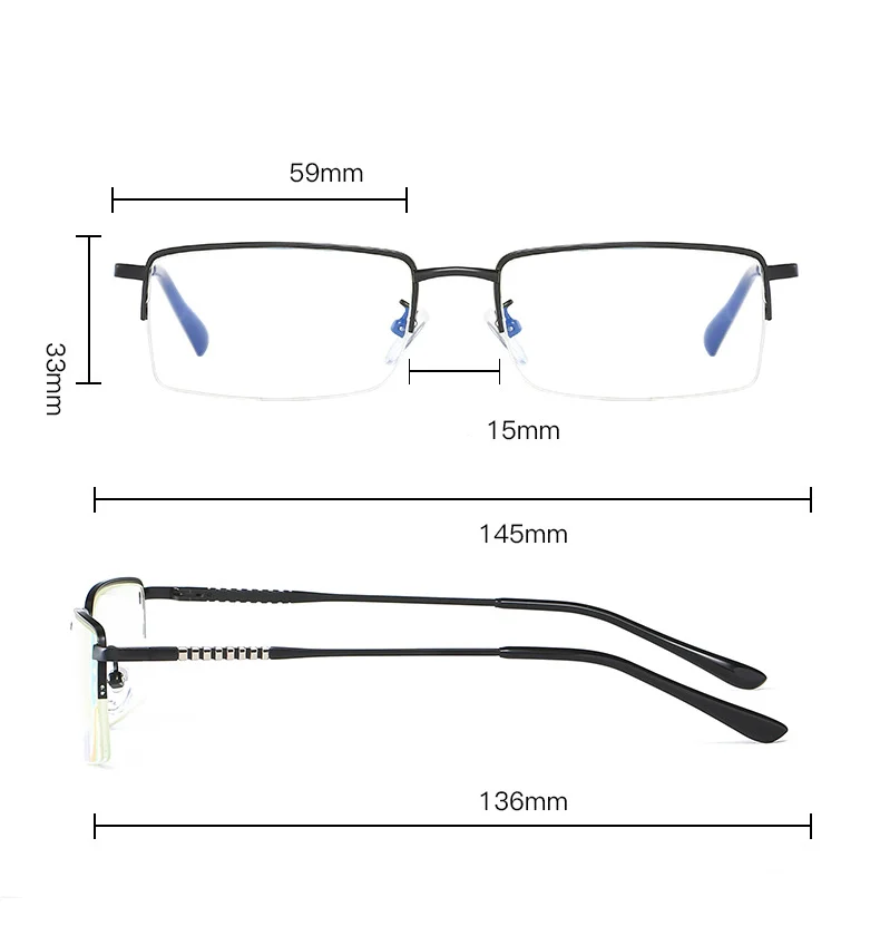 Silver, Black, Purple, Red, Gold Stainless 2025 Metal Half Frame Computer Readers Reading Glasses With Hlaf Rim Stainless Steel - Details 1