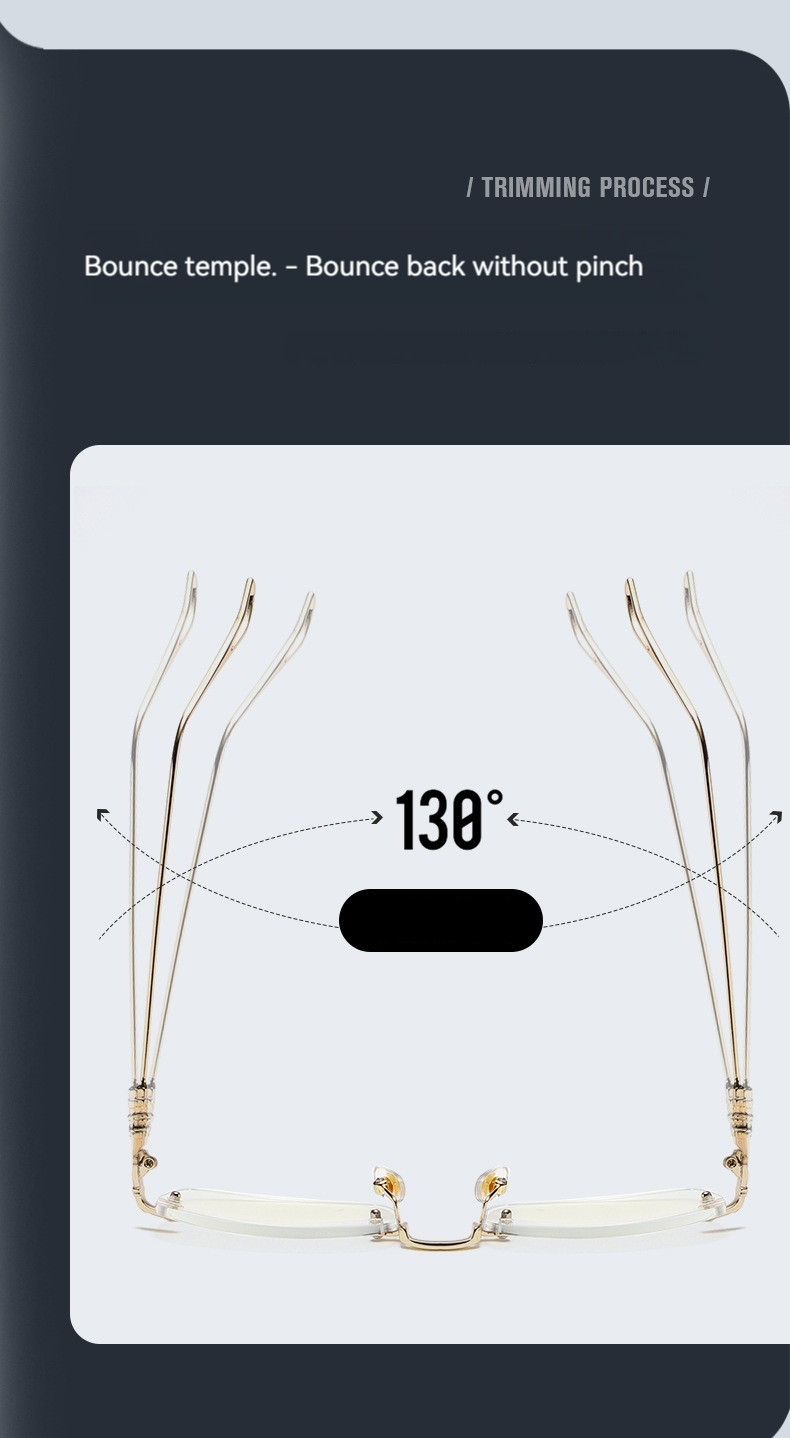 Black Stainless High Quality Fashion square Rhinestone Cut Rimless Presbyopia Metal Anti Blue Light Reading Glasses for Women Men - Details 7