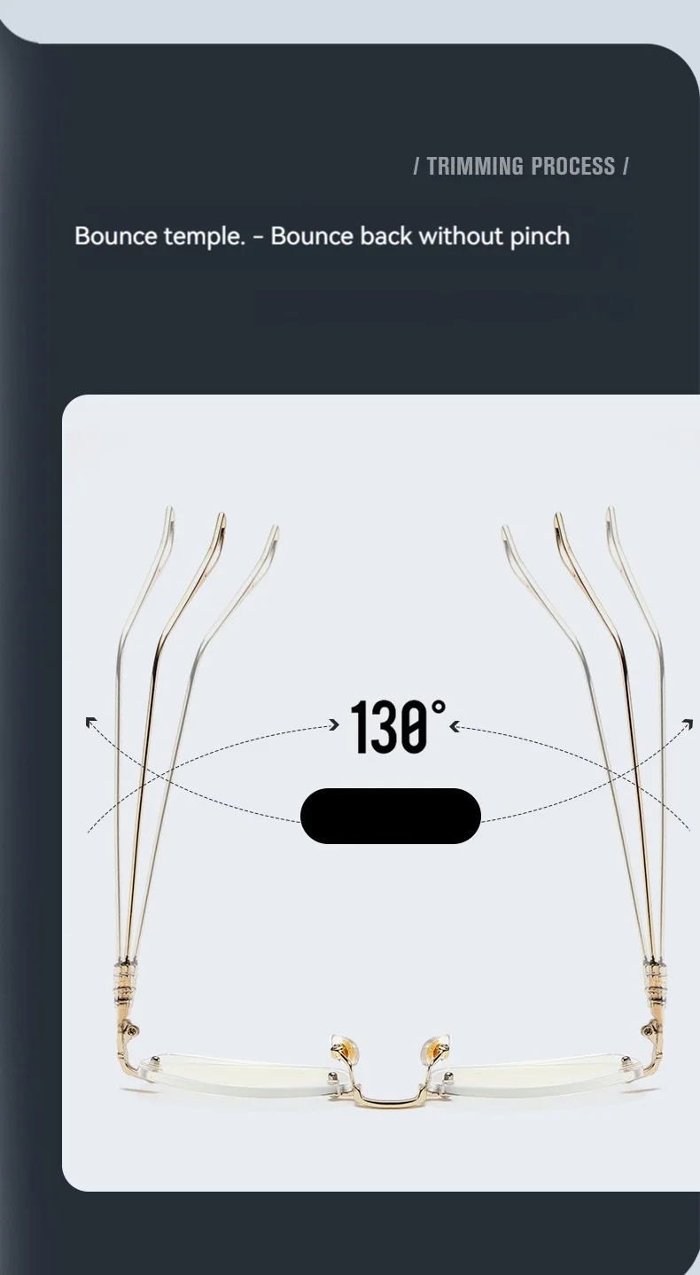 Black Stainless High Quality Fashion square Rhinestone Cut Rimless Presbyopia Metal Anti Blue Light Reading Glasses for Women Men - Details 7