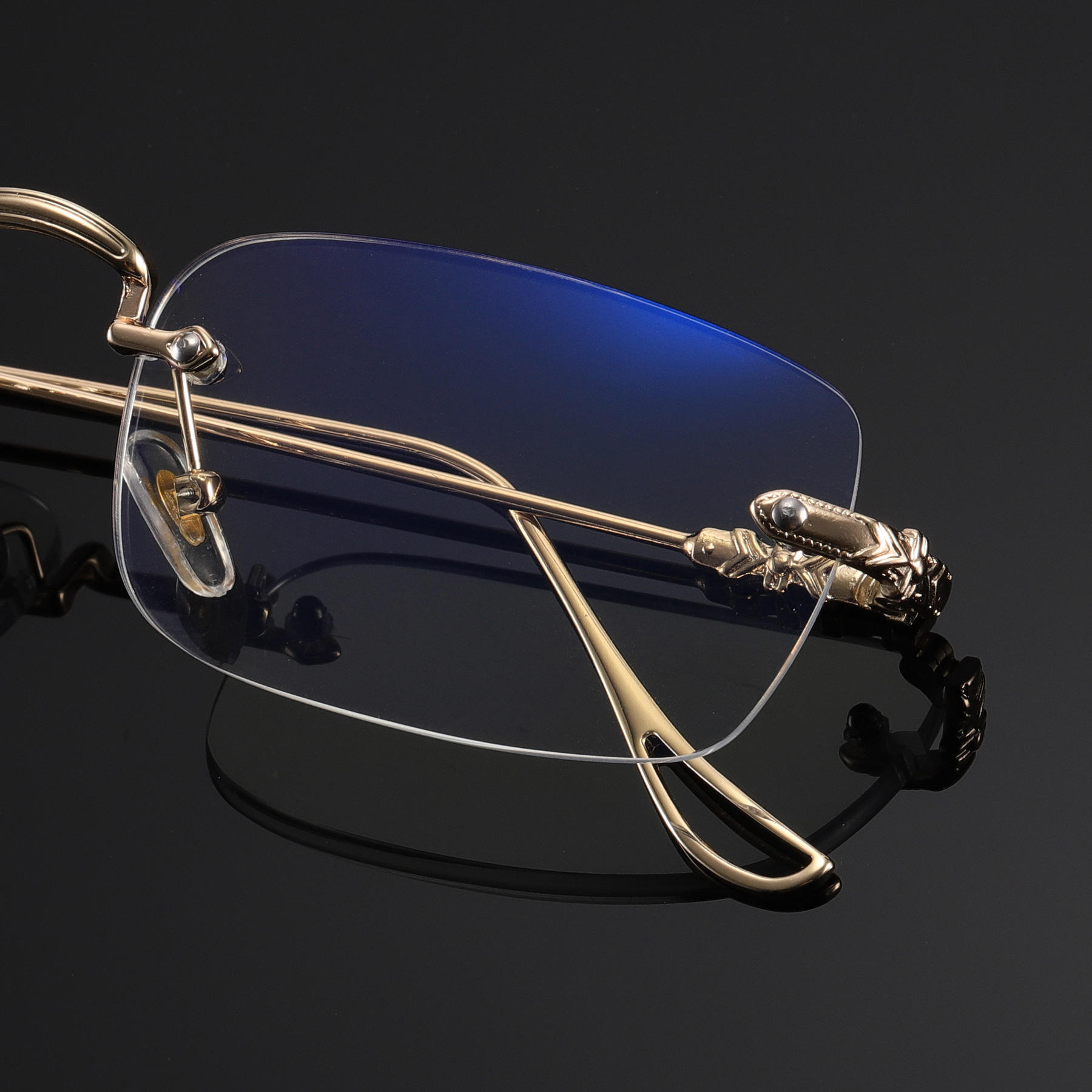 Black Stainless High Quality Fashion square Rhinestone Cut Rimless Presbyopia Metal Anti Blue Light Reading Glasses for Women Men - View 3