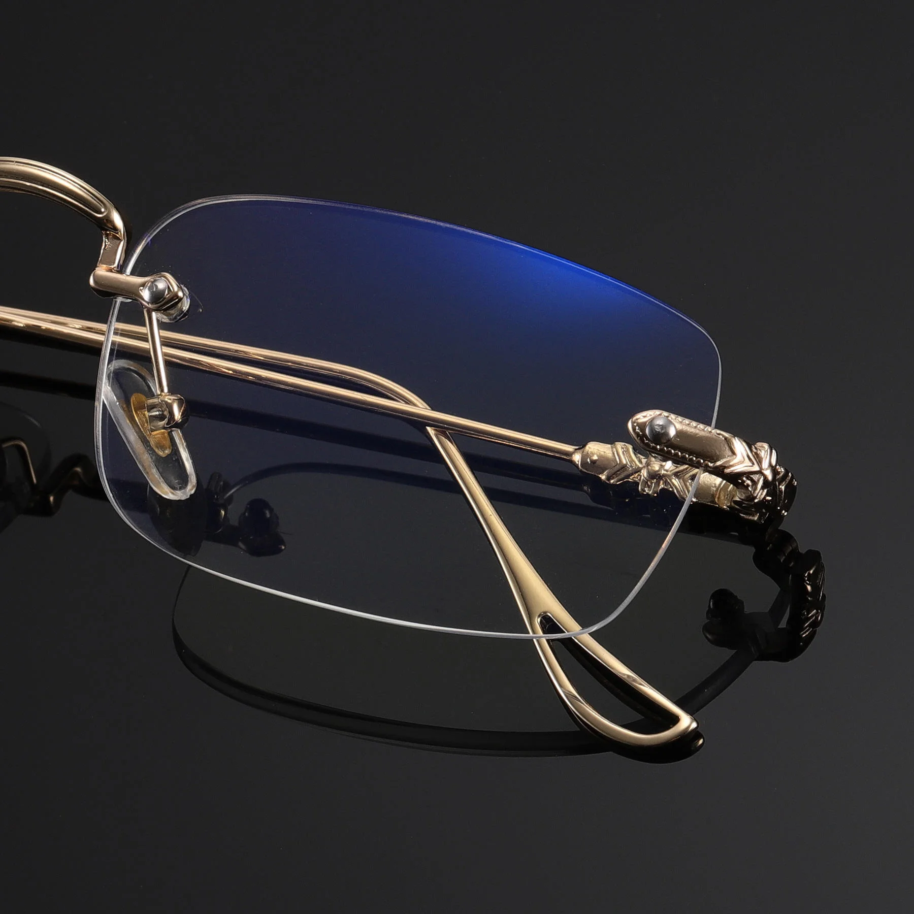 Black Stainless High Quality Fashion square Rhinestone Cut Rimless Presbyopia Metal Anti Blue Light Reading Glasses for Women Men - View 3