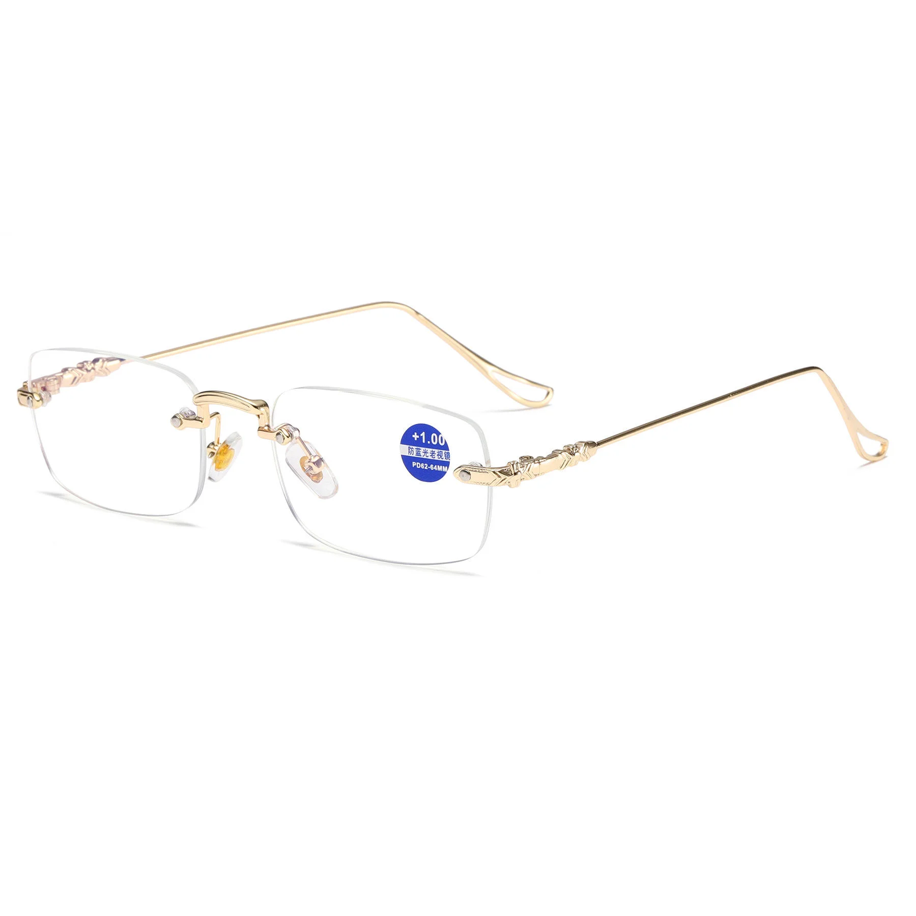 Black Stainless High Quality Fashion square Rhinestone Cut Rimless Presbyopia Metal Anti Blue Light Reading Glasses for Women Men - View 4