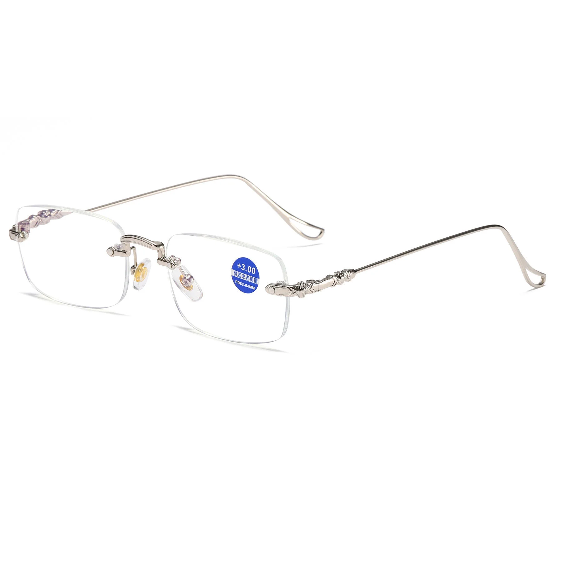 Black Stainless High Quality Fashion square Rhinestone Cut Rimless Presbyopia Metal Anti Blue Light Reading Glasses for Women Men - View 5