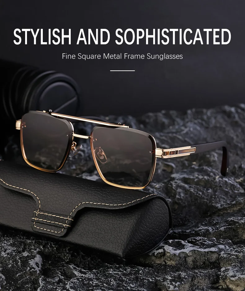  metal Wholesale Fashion Trendy Metal Double Bridge Frame UV400 Protection Shades Sunglasses for Men Rimless Top Flight Sun Glasses - Details 1