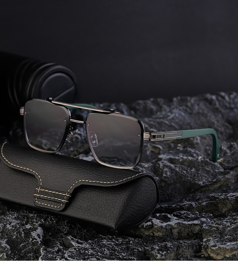 metal Wholesale Fashion Trendy Metal Double Bridge Frame UV400 Protection Shades Sunglasses for Men Rimless Top Flight Sun Glasses - Details 2