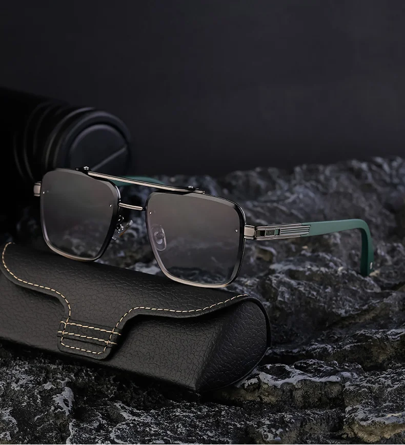  metal Wholesale Fashion Trendy Metal Double Bridge Frame UV400 Protection Shades Sunglasses for Men Rimless Top Flight Sun Glasses - Details 2