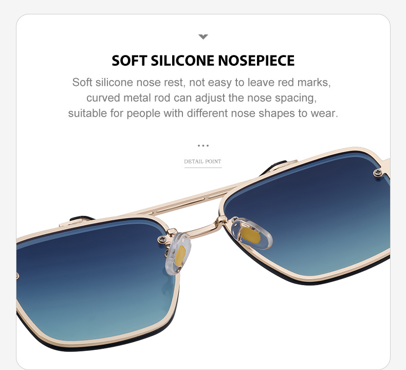 Wholesale Fashion Trendy Metal Double Bridge Frame UV400 Protection Shades Sunglasses for Men Rimless Top Flight Sun Glasses Details and Specifications