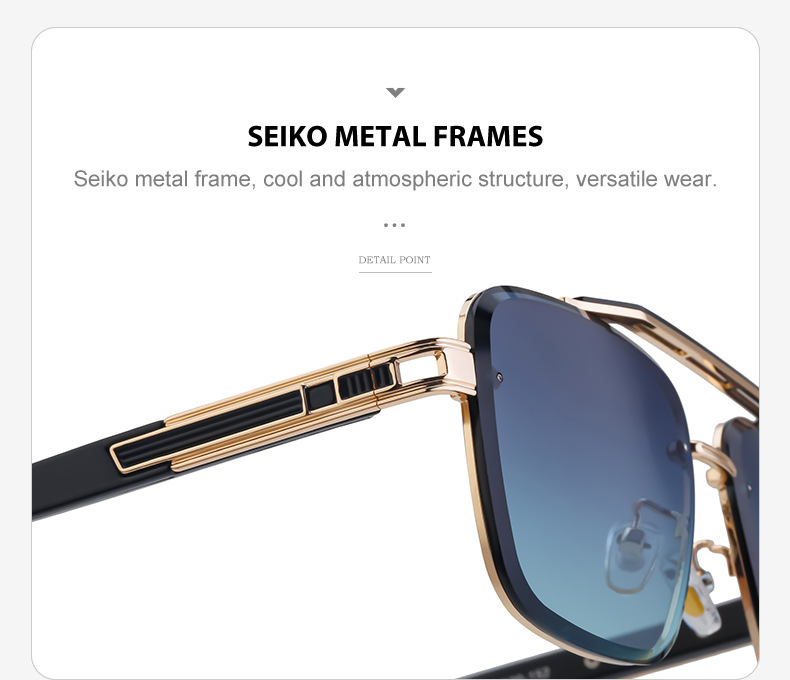 Wholesale Fashion Trendy Metal Double Bridge Frame UV400 Protection Shades Sunglasses for Men Rimless Top Flight Sun Glasses Details and Specifications