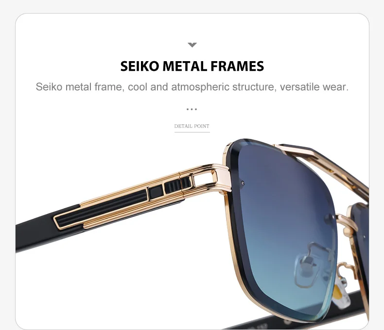 metal Wholesale Fashion Trendy Metal Double Bridge Frame UV400 Protection Shades Sunglasses for Men Rimless Top Flight Sun Glasses - Details 5
