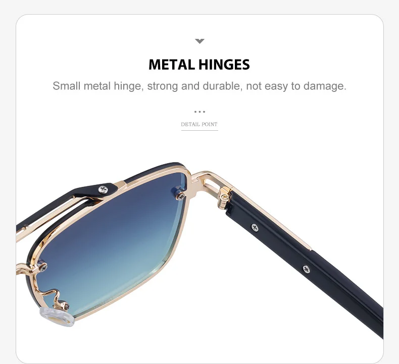  metal Wholesale Fashion Trendy Metal Double Bridge Frame UV400 Protection Shades Sunglasses for Men Rimless Top Flight Sun Glasses - Details 7