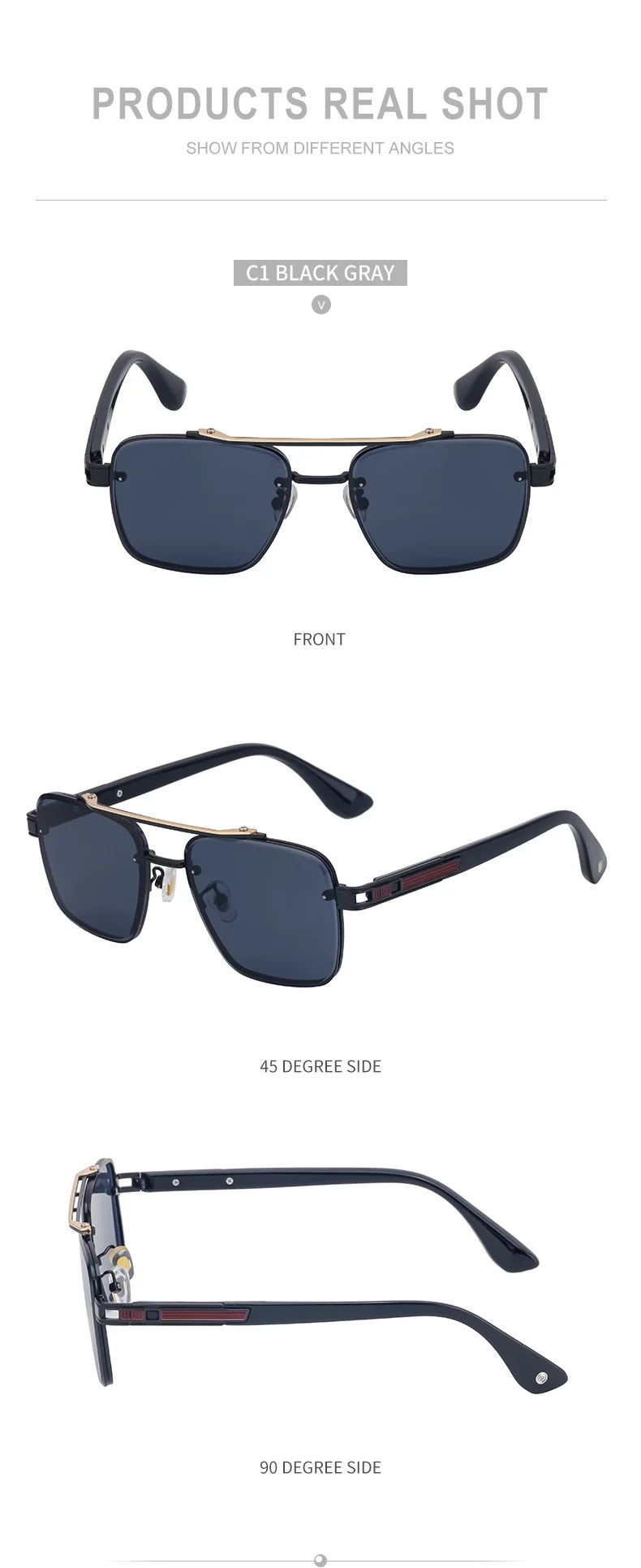metal Wholesale Fashion Trendy Metal Double Bridge Frame UV400 Protection Shades Sunglasses for Men Rimless Top Flight Sun Glasses - Details 8