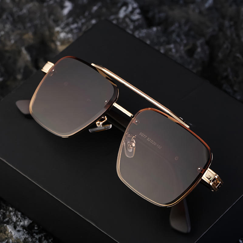 metal Wholesale Fashion Trendy Metal Double Bridge Frame UV400 Protection Shades Sunglasses for Men Rimless Top Flight Sun Glasses - View 2