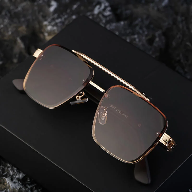 metal Wholesale Fashion Trendy Metal Double Bridge Frame UV400 Protection Shades Sunglasses for Men Rimless Top Flight Sun Glasses - View 2