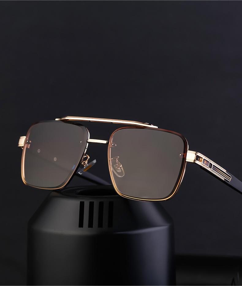 metal Wholesale Fashion Trendy Metal Double Bridge Frame UV400 Protection Shades Sunglasses for Men Rimless Top Flight Sun Glasses - View 3