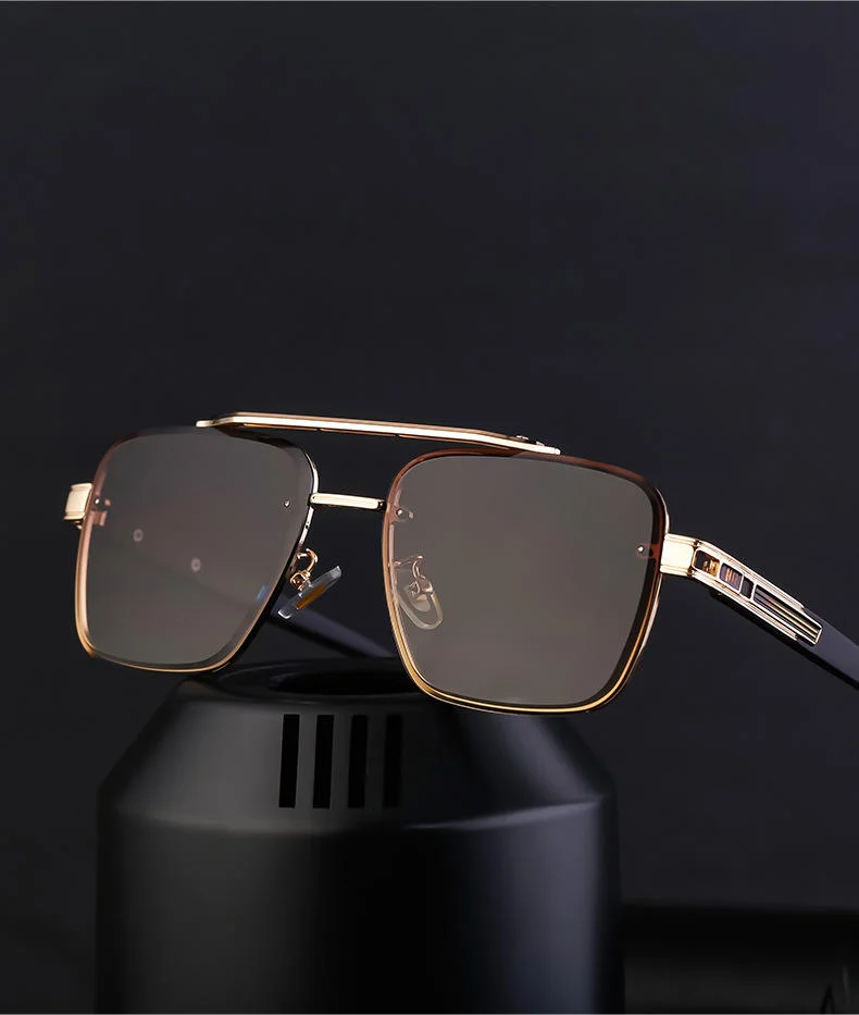  metal Wholesale Fashion Trendy Metal Double Bridge Frame UV400 Protection Shades Sunglasses for Men Rimless Top Flight Sun Glasses - View 3