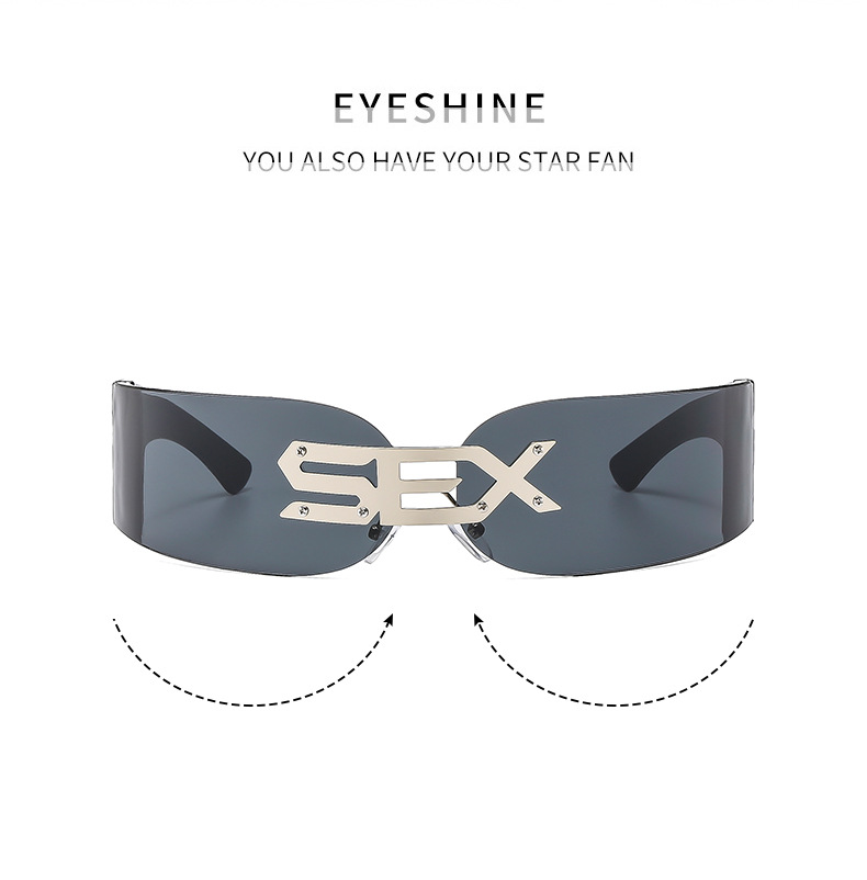 PC 2025 New Rimless Party Sunglasses for Men and Women Personality Glasses One Metal Decorative Glasseso - Details 1