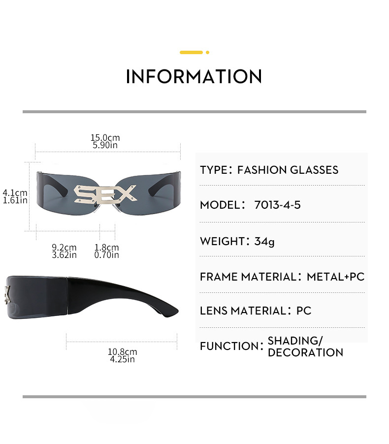 PC 2025 New Rimless Party Sunglasses for Men and Women Personality Glasses One Metal Decorative Glasseso - Details 6