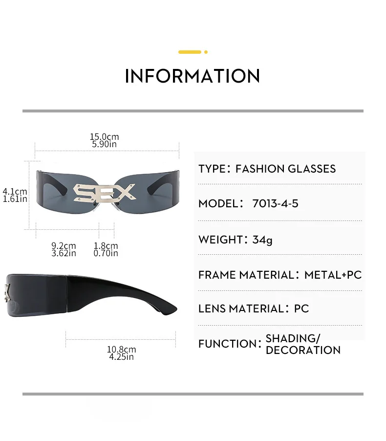 PC 2025 New Rimless Party Sunglasses for Men and Women Personality Glasses One Metal Decorative Glasseso - Details 6