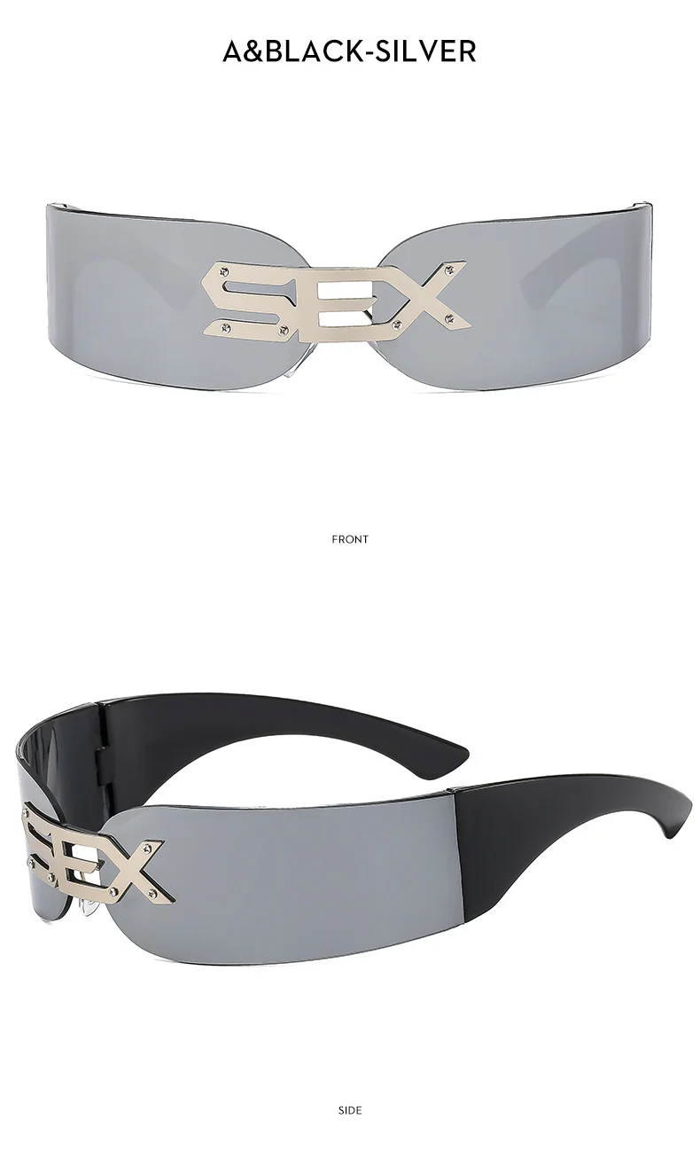  PC 2025 New Rimless Party Sunglasses for Men and Women Personality Glasses One Metal Decorative Glasseso - Details 9