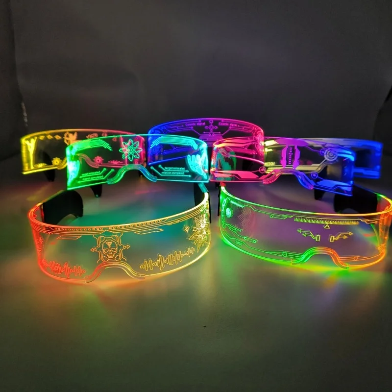 ABS Cool Cyberpunk Rezz Visor Robocop Futuristic LED Light Sunglasses 7 Color Clear Lenses for Nightlife Christmas Party Novelties - Details 1