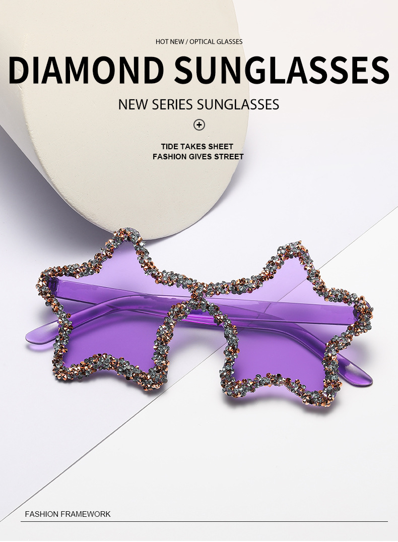 PC+METAL Cute Star Shape Sun Glasses Women Funny Pentagram Eyewear Bling Pink Blue Party Glasses Rimless 2024 New Summer Style Sunglasses - Details 1