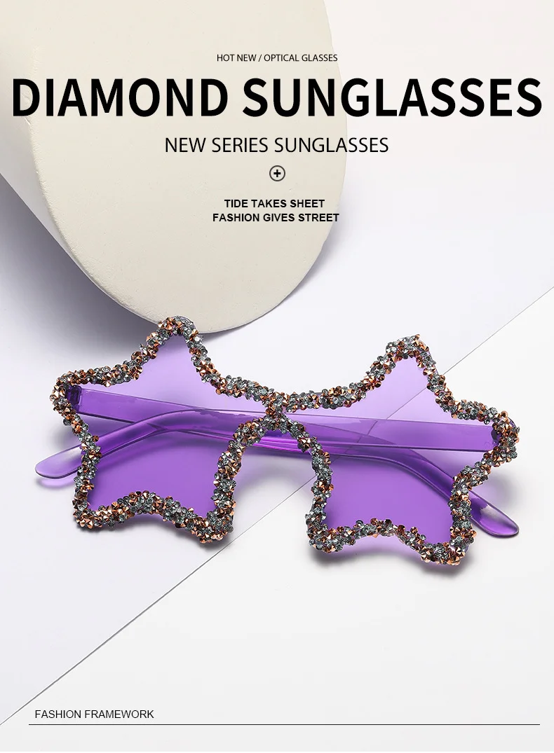 PC+METAL Cute Star Shape Sun Glasses Women Funny Pentagram Eyewear Bling Pink Blue Party Glasses Rimless 2024 New Summer Style Sunglasses - Details 1