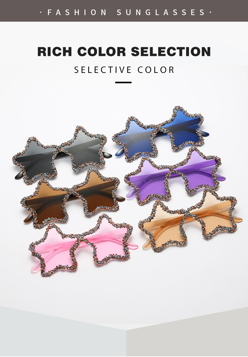 PC+METAL Cute Star Shape Sun Glasses Women Funny Pentagram Eyewear Bling Pink Blue Party Glasses Rimless 2024 New Summer Style Sunglasses - Details 3
