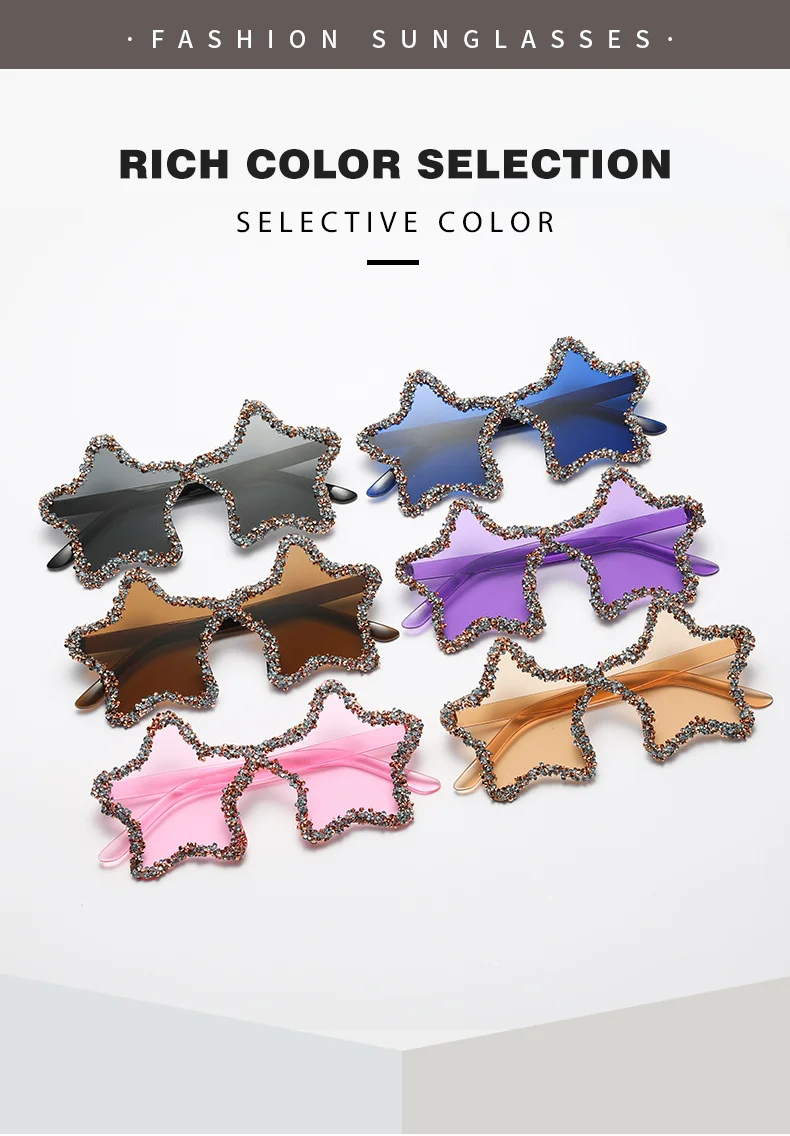 PC+METAL Cute Star Shape Sun Glasses Women Funny Pentagram Eyewear Bling Pink Blue Party Glasses Rimless 2024 New Summer Style Sunglasses - Details 3
