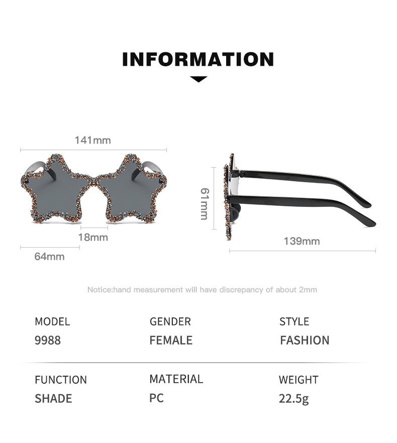 Cute Star Shape Sun Glasses Women Funny Pentagram Eyewear Bling Pink Blue Party Glasses Rimless 2024 New Summer Style Sunglasses Details and Specifications