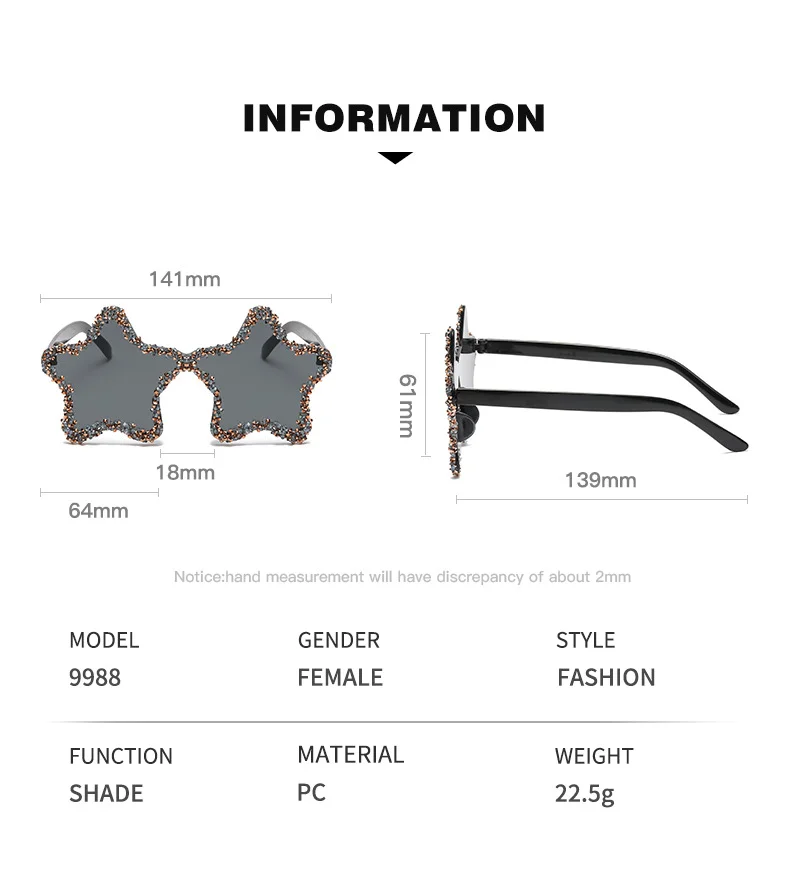  PC+METAL Cute Star Shape Sun Glasses Women Funny Pentagram Eyewear Bling Pink Blue Party Glasses Rimless 2024 New Summer Style Sunglasses - Details 4
