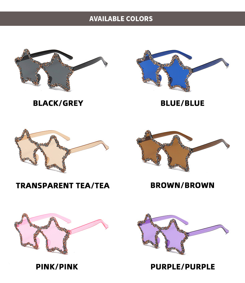 PC+METAL Cute Star Shape Sun Glasses Women Funny Pentagram Eyewear Bling Pink Blue Party Glasses Rimless 2024 New Summer Style Sunglasses - Details 5