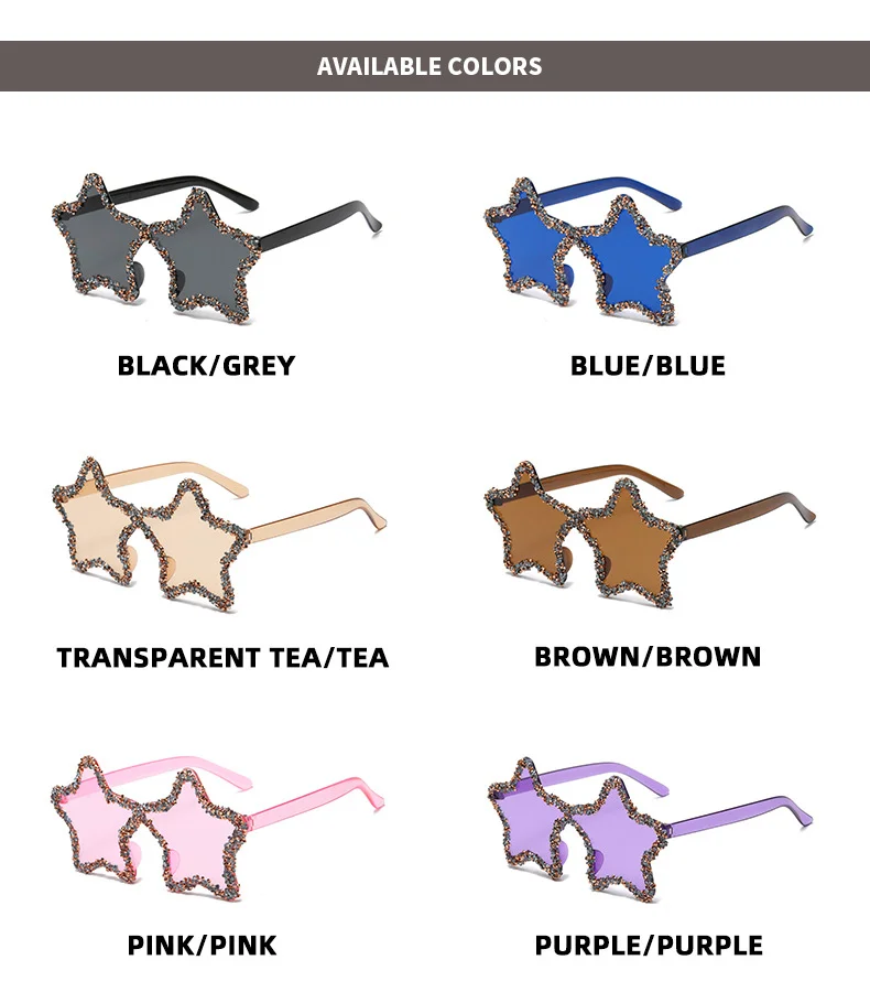  PC+METAL Cute Star Shape Sun Glasses Women Funny Pentagram Eyewear Bling Pink Blue Party Glasses Rimless 2024 New Summer Style Sunglasses - Details 5