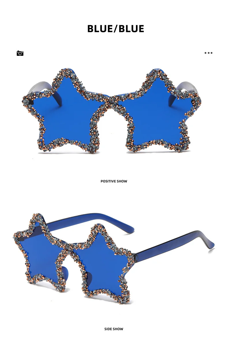  PC+METAL Cute Star Shape Sun Glasses Women Funny Pentagram Eyewear Bling Pink Blue Party Glasses Rimless 2024 New Summer Style Sunglasses - Details 7