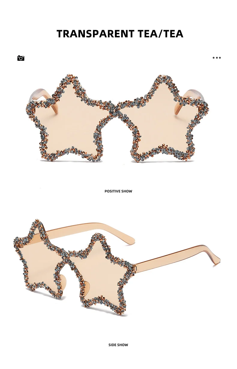 PC+METAL Cute Star Shape Sun Glasses Women Funny Pentagram Eyewear Bling Pink Blue Party Glasses Rimless 2024 New Summer Style Sunglasses - Details 8