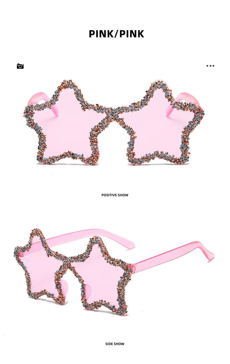 PC+METAL Cute Star Shape Sun Glasses Women Funny Pentagram Eyewear Bling Pink Blue Party Glasses Rimless 2024 New Summer Style Sunglasses - Details 10