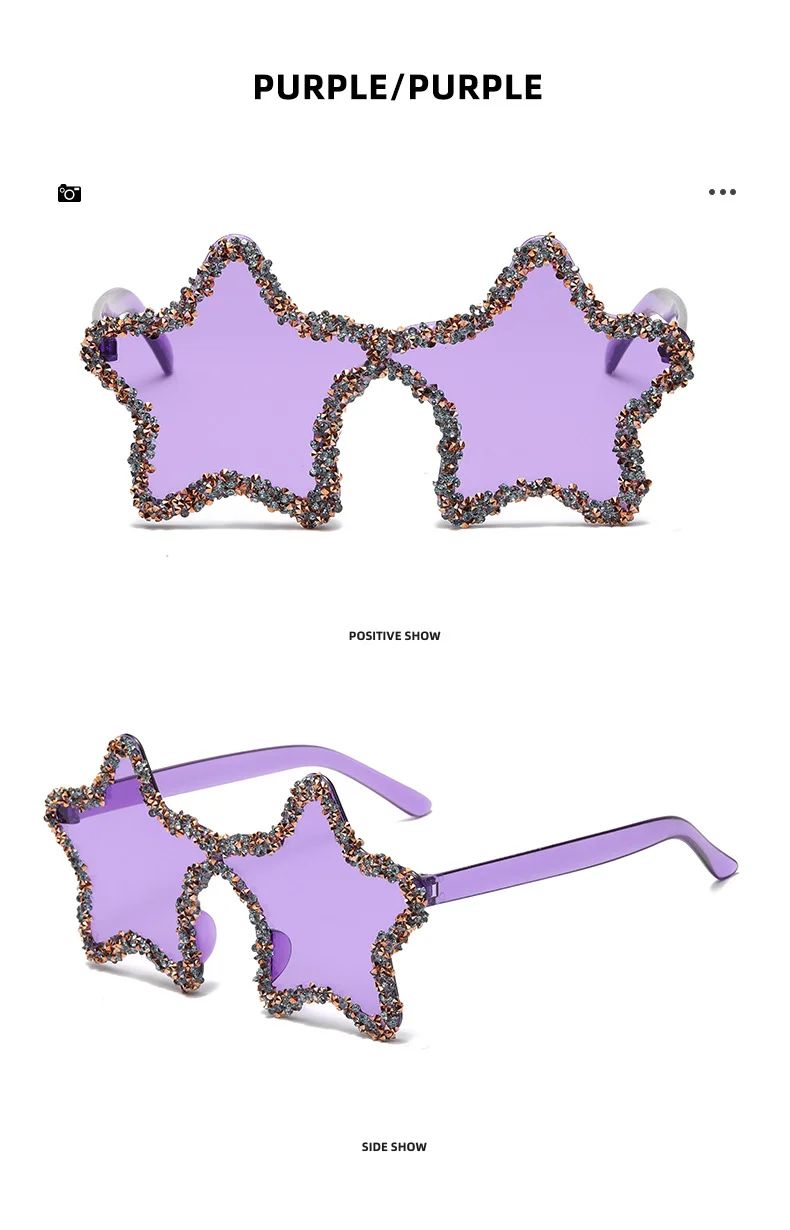  PC+METAL Cute Star Shape Sun Glasses Women Funny Pentagram Eyewear Bling Pink Blue Party Glasses Rimless 2024 New Summer Style Sunglasses - Details 11