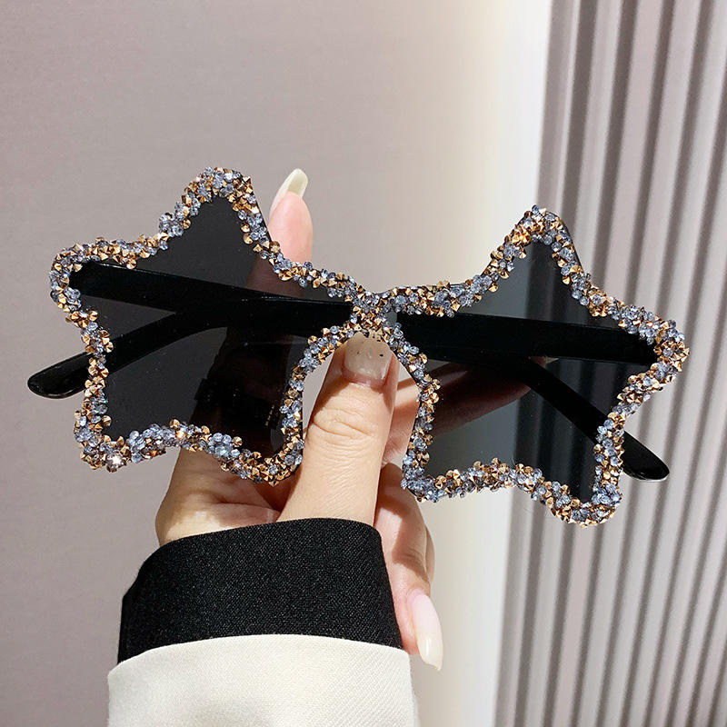 Cute Star Shape Sun Glasses Women Funny Pentagram Eyewear Bling Pink Blue Party Glasses Rimless 2024 New Summer Style Sunglasses