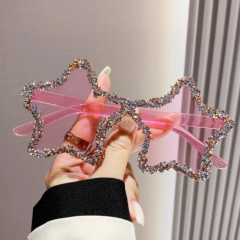  PC+METAL Cute Star Shape Sun Glasses Women Funny Pentagram Eyewear Bling Pink Blue Party Glasses Rimless 2024 New Summer Style Sunglasses - View 2