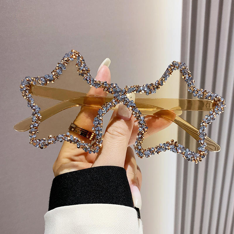 PC+METAL Cute Star Shape Sun Glasses Women Funny Pentagram Eyewear Bling Pink Blue Party Glasses Rimless 2024 New Summer Style Sunglasses - View 3