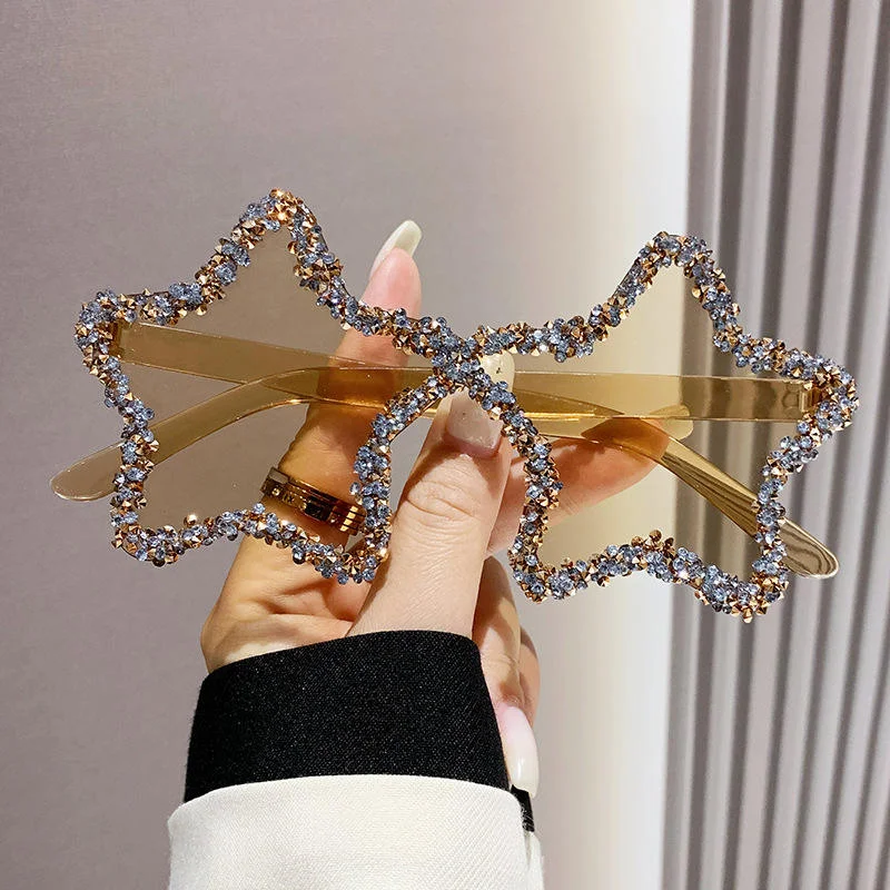  PC+METAL Cute Star Shape Sun Glasses Women Funny Pentagram Eyewear Bling Pink Blue Party Glasses Rimless 2024 New Summer Style Sunglasses - View 3