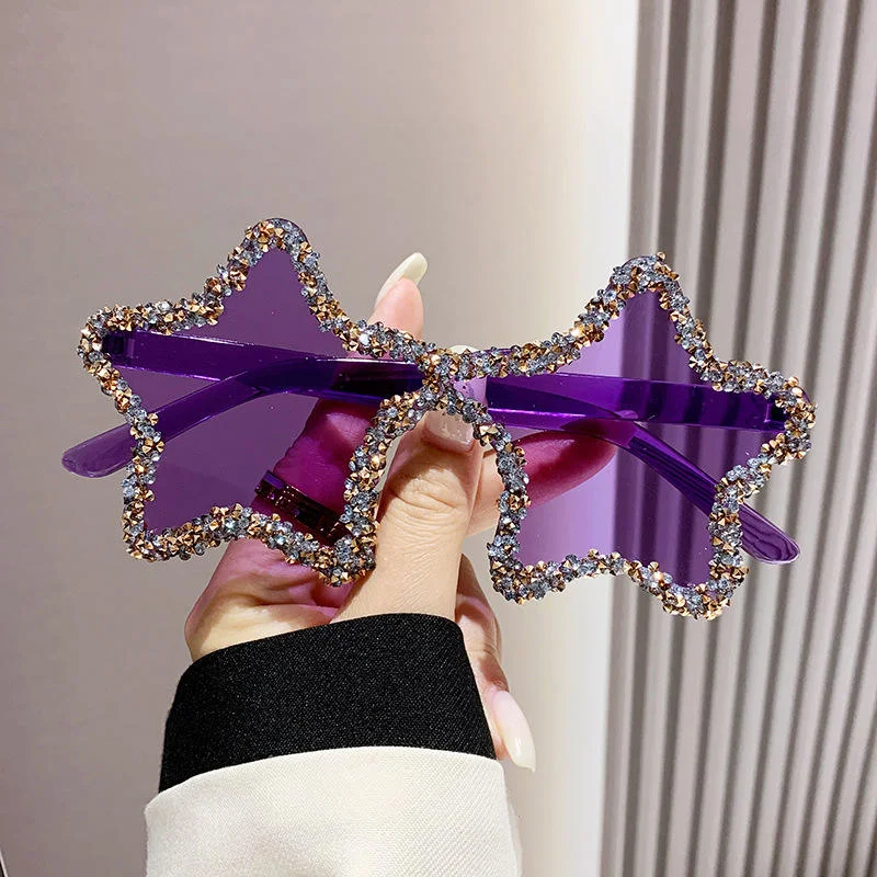  PC+METAL Cute Star Shape Sun Glasses Women Funny Pentagram Eyewear Bling Pink Blue Party Glasses Rimless 2024 New Summer Style Sunglasses - View 4