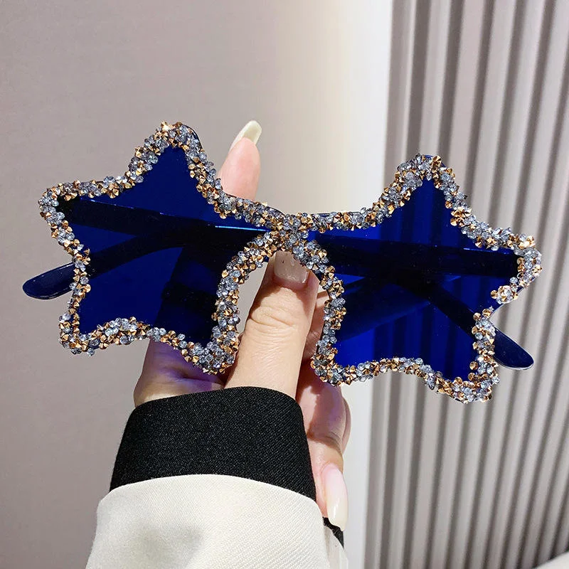  PC+METAL Cute Star Shape Sun Glasses Women Funny Pentagram Eyewear Bling Pink Blue Party Glasses Rimless 2024 New Summer Style Sunglasses - View 5